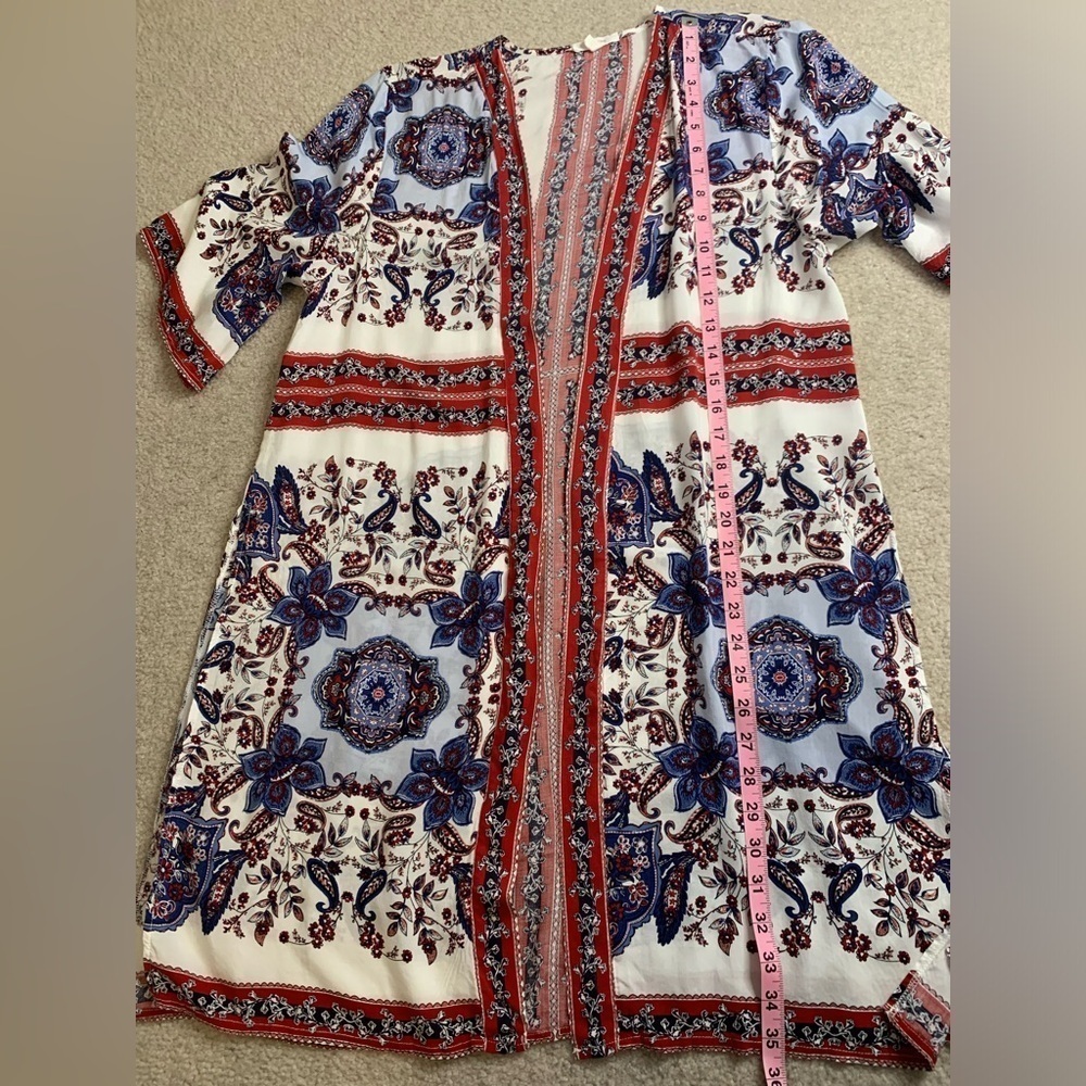 Maurices Floral Boho Kimono Women Medium Red White Blue - Picture 4 of 9